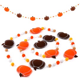 8.6FT Felt Pumpkin Garland Fall Pom Pom Banner Decorations, Pre-Assembled Bunting Banner for Thanksgving Decorations Indoor, Pumpkin Banner for Mantle Wall Decor(Orange)