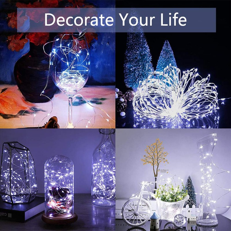 buways Fairy Lights 2-Pack Battery Operated Cool White 50 LED