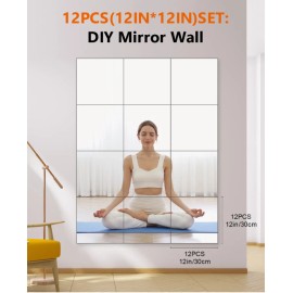 Branded 12Pack 12x12 Inch Acrylic Flexible Mirror Sheets Self-Adhesive Mirror Wall Tiles
