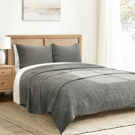 DOWN HOME Queen Quilt Bedding Set with Shams, Lightweight Bedspread Coverlet Thin Comforter Bed Cover Soft Quilted Blanket Spring Summer All Season, Brushed Diamond Stitching, Dark Grey, 88"x92"