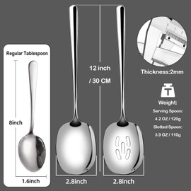 SOLEADER Extra Large Serving Spoons Set of 12,Foodgrade 18/8 12 Inch Stainless Steel Slotted Spoon and Serving Spoon,Buffet Serving Utensils,Spoons Silverware,Cooking Spoon,Pasta Spoon,Mixing Spoon