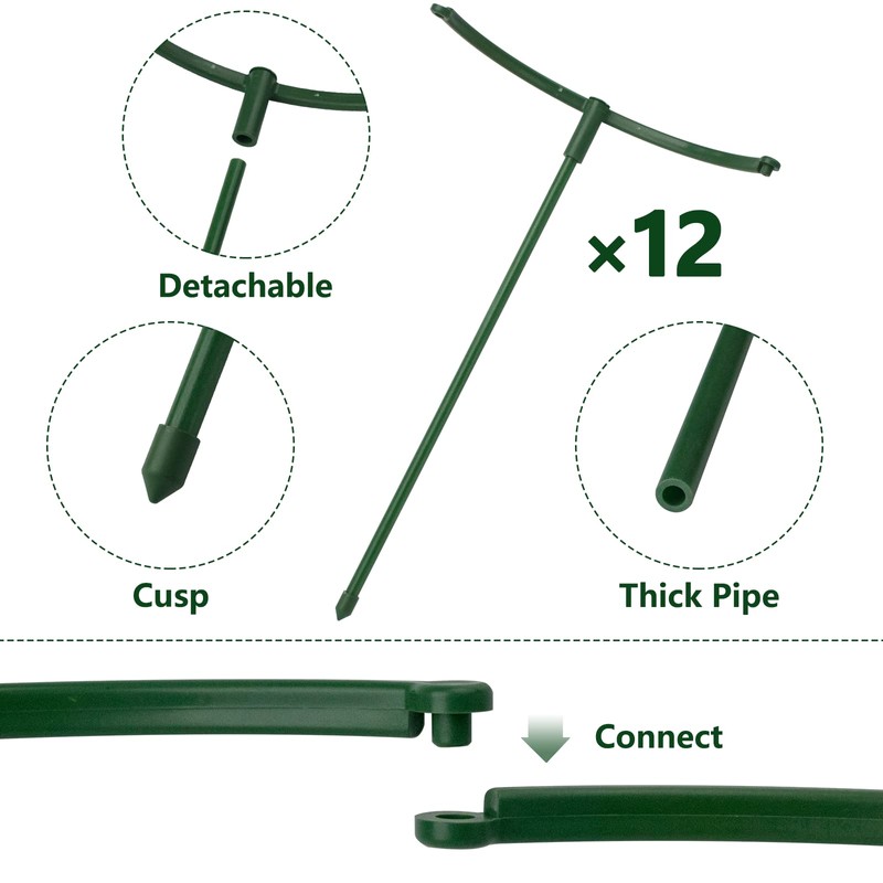 12Packs Plant Support Stake Half Round Plant Support, Stackable 3