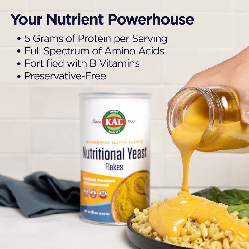 KAL Nutritional Yeast Flakes, Fortified with B12, Folic Acid &