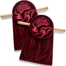 Tioncy Set of 2 Church Tithe Offering Bags with Wooden Handles Church Collection Bag with Handles for Churches Communion Supplies (Red,15.75 x 7.87 Inch)