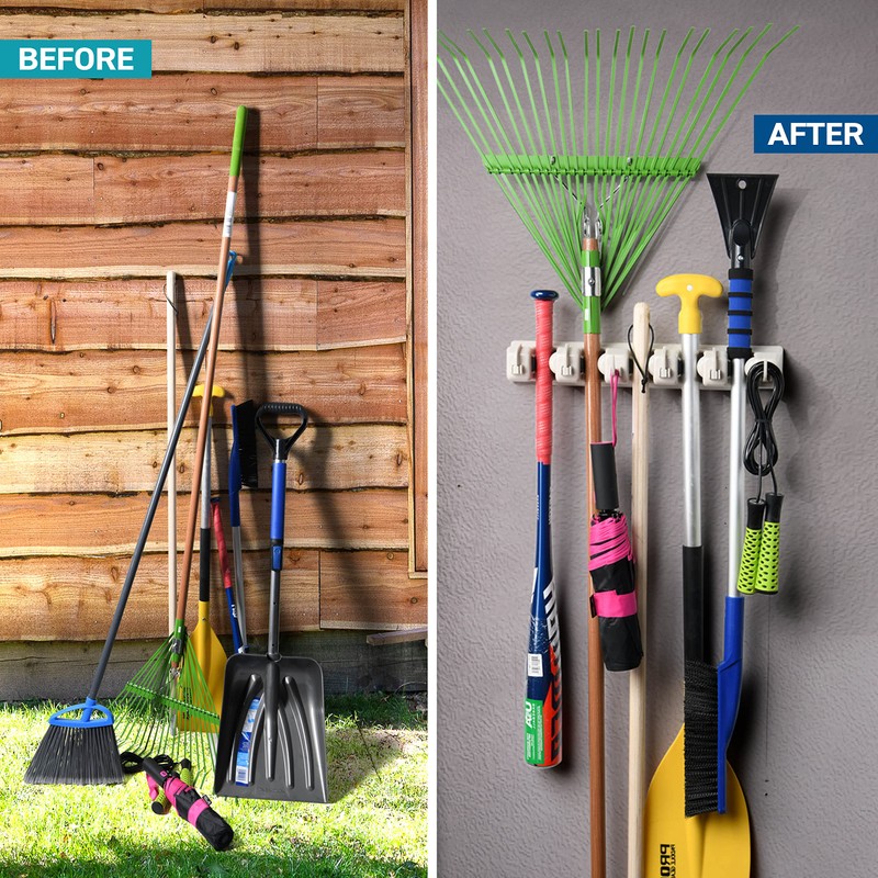 Home-it Mop and Broom Holder Wall Mount Garden Tool Storage