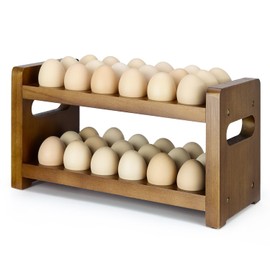 Uibyriy Egg Holder Countertop, 2-Tier Wooden Egg Holder for 36 Eggs, Wooden Egg Holder Countertop with Carry Handle for Chicken, Duck, and Quail Eggs