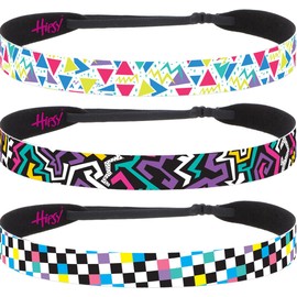 Hipsy 3-pack Women's 1980s Inspired 80s Decade 7/8" Wide Headbands Hairbands for Women Girls & Teens (Multi Checkerboard/Graffiti/White Triangles 3pk)