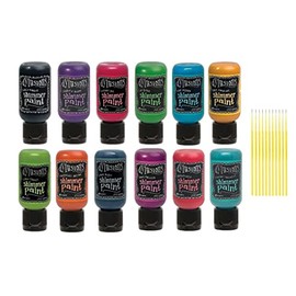 Trebbies Ranger Dylusion Shimmer Paint Bundle Bold Shimmer Set- 12 Dylusions Shimmer Paint Blendable Waterproof Paint Set Detail Sticks