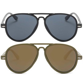 OWL 2Pcs Black & Brown Children's Aviator Mirrored Sunglasses UV400 Lens for Boys Top Gun Party decoration