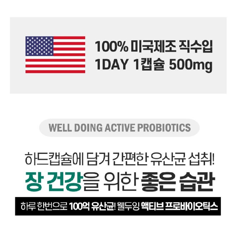 Welldoing 웰두잉 액티브 프로바이오틱스 500mg x 60캡슐 저포드맵 17종 100억
