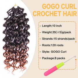 10 Inch 8 Packs Gogo Curl Crochet Hair Ombre Brown Pre Looped Ocean Wave Crochet Hair Deep Twist Curly Goddess Box Braids Synthetic Water Wave Braiding Hair for Women T1B/30