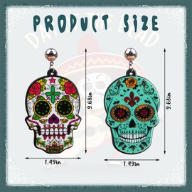 Hying 2 Pairs Day of The Dead Earrings for Women, Mexican Acrylic Drop Earrings Dia De Los Muertos Pendant Floral Skeleton Fashion Jewelry Gift Earrings for Day of The Dead Jewelry Gift Favors