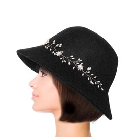 Dahlia Women's Winter Hat - Wool, Vintage Cloche/Bucket Hat, Handmade, Black