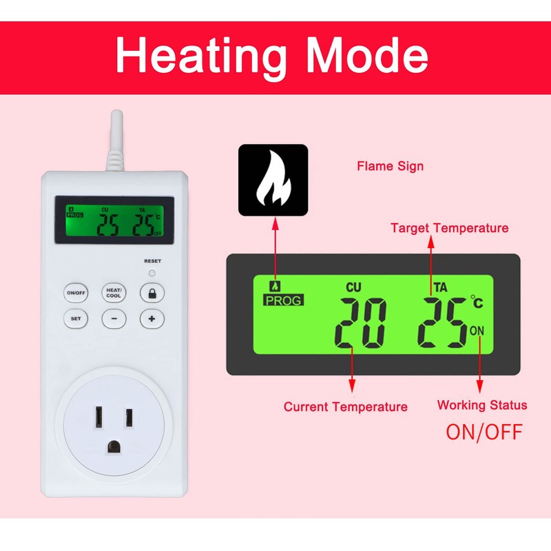 Programmable Smart Thermostat Plug Outlet, Digital Automatic Temperature Controller Socket