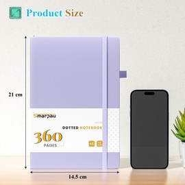 Smarpau Dotted Notebook A5 360 Pages, Thick Journal Notebook with Sticky Notes&Inner Pocket, 100gsm Paper Notebook Journals for Women Men Writing School, Office, Travel, 14.5 x 21cm - Purple