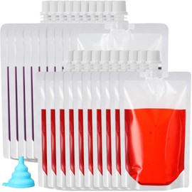 Patelai 150 Pieces Plastic Liquid Pouch Reusable Juice Pouches Travel Water Leak Proof Bags Bulk with Collapsible Silicone Funnel for Travel Outdoor (8 Oz,16 oz)