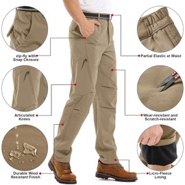 Jessie Kidden Mens Waterproof Hiking Pants, Outdoor Snow Ski Fishing Fleece Lined Insulated Soft Shell Winter Pants (6070 Khaki,42)