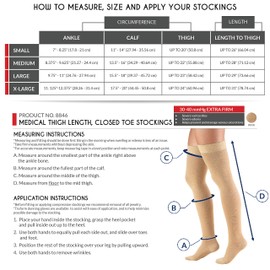 Truform 30-40 mmHg Compression Stockings for Men and Women, Thigh High Length, Closed Toe, Beige, X-Large