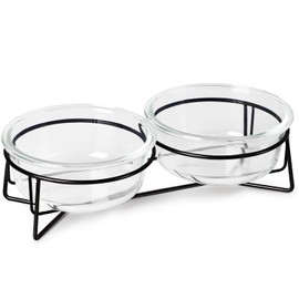 Double Glass Raised Cat or Small Dog Bowls with Metal Stand for Pet Food and Water Dishes , 20 Ounces