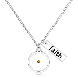 Uloveido Big Round Pendant Mustard Seed Charms Necklaces, Stainless Steel Faith Necklace Christ Religious Jewelry for Women Y559-big-Round