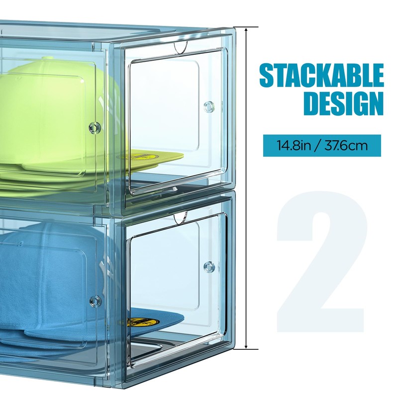 SCAVATA Hat Organizer Box, Stackable Clear Baseball Caps Holder Box