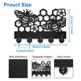 MAYJOYDIY Wooden Honey Bee Flower Key Rack 11.8x7.8inch Beehive Key Holder for Wall Little Insect Key Rack Organizer with 5 Alloy Hooks for Entryway Front Door Hallway Car Key Organizer