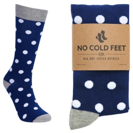 No Cold Feet Fun Colorful Novelty Socks for Men for Dress Casual Formal Groomsmen Wedding, Navy with White Polka Dots