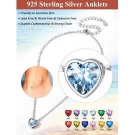 Women's Anklet, Sterling Silver April Birthstone Ankle Bracelet for Sisters BFF, Plain Silver Anklets No Green Ankles