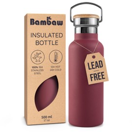 Bambaw Insulated Water Bottle 500ml, Red Water Bottle, Stainless Steel Water Bottle, Leakproof Water Bottle, Stainless Water Bottle, Water Bottle, Metal Flask, Steel Bottle – Red Berry