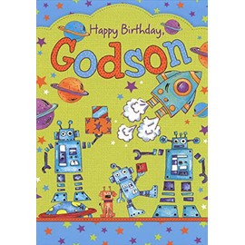 Rockets and Robots - Designer Greetings Birthday Card for Godson