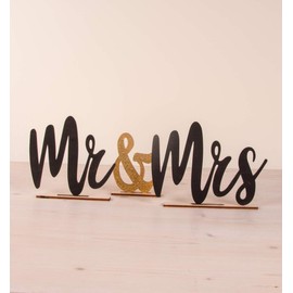 Rayher Wooden Motifs "Mr & Mrs", 42 x 14.5 x 2 cm, Set of 6, for Standing, Wood, FSC Certified, Natural, Wooden Decoration Wedding, for Crafts and Painting, 62937505