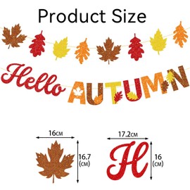 Autumn Bunting,2PCS Glitter Gold Orange Hello Autumn Banner,Maple Leaf Autumn Garland Hanging Banner for Autumn Decorations for Thanksgiving Festival Party Fall Harvest Bunting Home Garten Decor