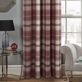 always4u Red Plaid Thermal Insulated Winter Curtains 84 Inches Long Double Layer Thick Drapes for Living Room Bedroom Tartan Window Treatments 2 Panels