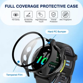 Riwoauoo 2 Pack for Garmin Forerunner 970 Smartwatch Case,Full Coverage HD Ultra-Thin Scratch Resistant Case,Charger Port + Hard PC Protective with Built-in Tempered Film(Black+Black)