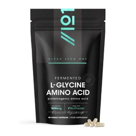 Fermented L Glycine 1500mg with BioPerine® – 90 Vegan Capsules – High Strength L Glycine Amino Acid Supplement – Resealable and Recyclable Pouch by Alpha01