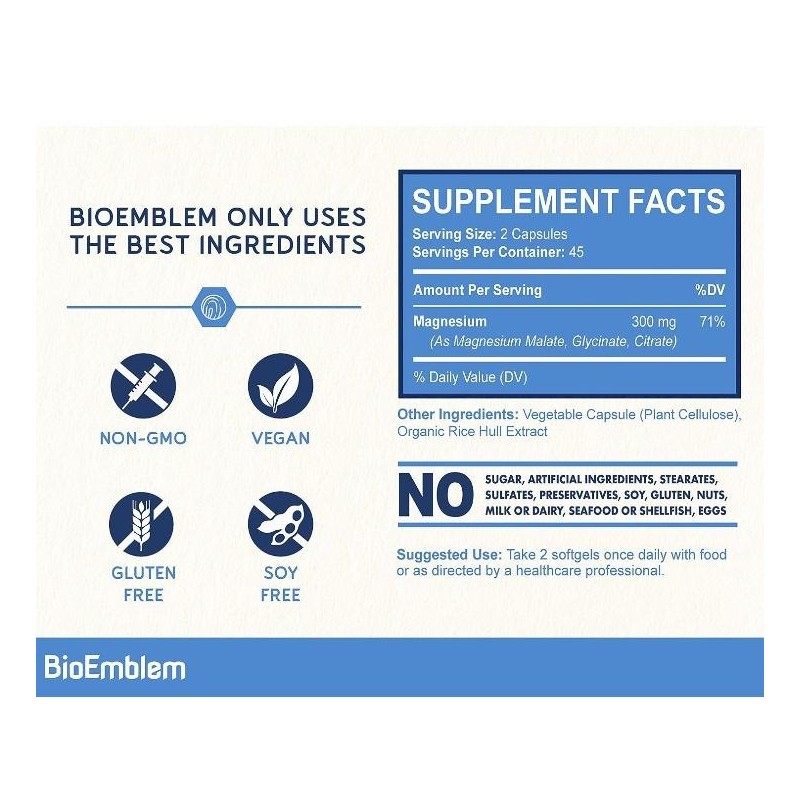 【BioEmblem】Triple Magnesium Complex, Support Muscles, Nerves, Energy & Fitness Healthcare