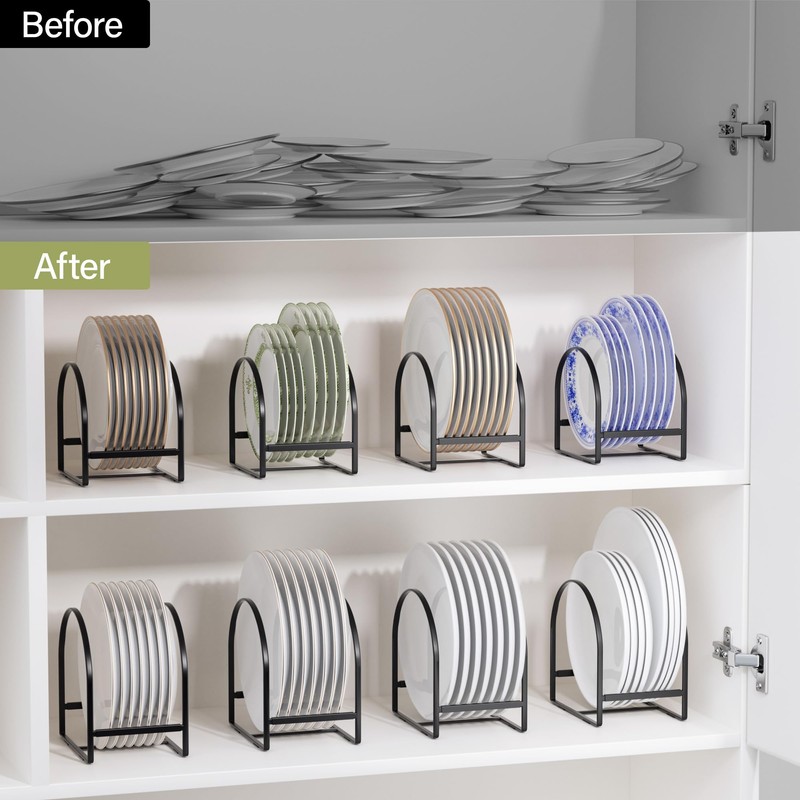 Delamu 4 Pack Plate Organizer for Cabinet Plate Rack Holder