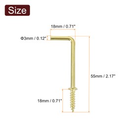 sourcing map 80 Pcs L Shape Hooks, 1-1/2 Inch Right Angle Hooks Carbon Steel Small Screw in Hooks 7 Shape Right Angle Hook for Hanging, Gold