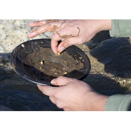 SE 8 Inch Gold Panning Pan - Dual Riffles for Easier Mining and Prospecting, Black