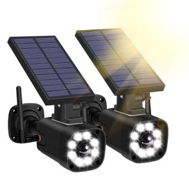 Techage SL669, Solar Battery Powered, Fake Security Camera, Dummy Cameras, Motion-Activated Floodlights, Realistic Look, Easy to Install, IP66 Waterproof, Warning Sticker Included, Pack of 2(Black)