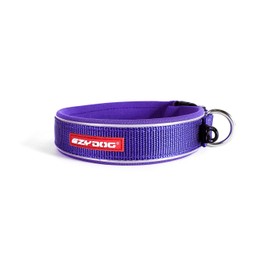 EzyDog Neo Waterproof Dog Collar - Reflective Trim for Nighttime Safety - Adjustable Neoprene Collar with Padding for Superior Comfort - Quick Release Buckle and Built-in ID Clip (Large, Purple)
