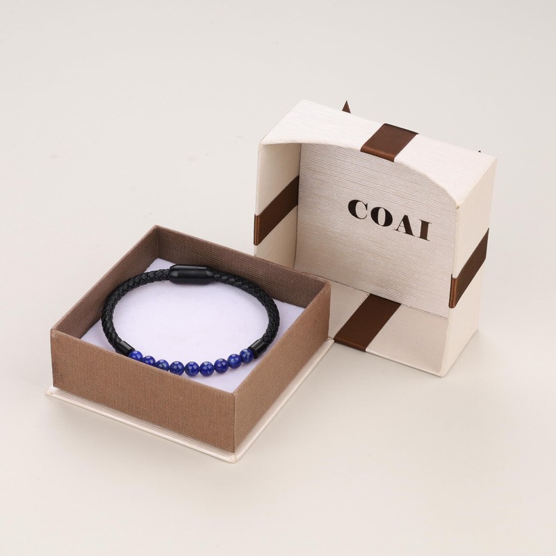 COAI Men's Genuine Leather Bracelet with Natural Stone Beads, Stone,