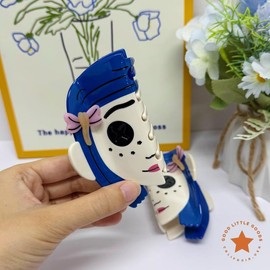 Blue-Haired Girl Double-Sided Claw Hair Clips, Durable Plastic for Women & Girls, FallFreshness, Casual Design, 4 Inches, Unisex, Premium Quality:_Mega-Chuck/Tiffany