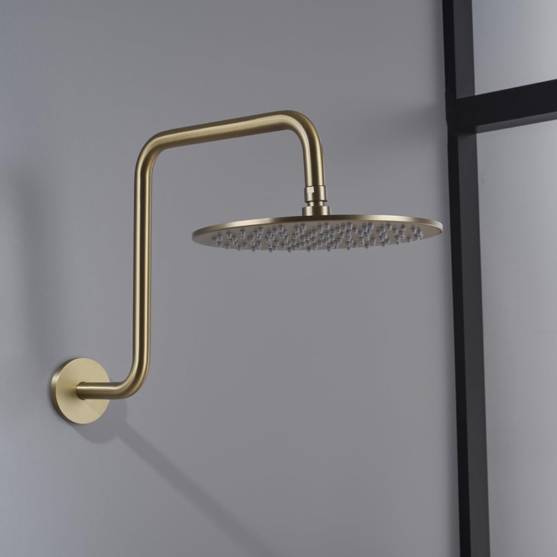 RANDOM 16 inch Brushed Gold Shower Head Riser Pipe,S Shaped