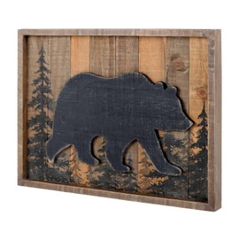 NIKKY HOME Cabin Wall Decor, 3D Bear Wood Forest Mountain Woodland Wildlife Lodge Animal Picture Art Bathroom Decor, 16 x 12 Inches