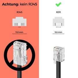 deleyCON RJ11 3.0-Metre Telephone Cable Modular Cable 6P4C Western Cable RJ11 to RJ11 Connector Flat Cable Telephone Socket Modem Router Fax ISDN DSL VDSL Internet Black