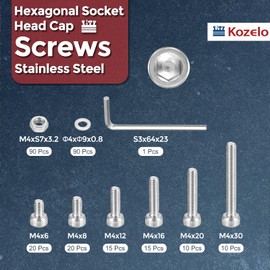 Kozelo Pack of 270 M4 Allen Head Cap Screws Nuts Assortment Kit - [M4x6/8/12/16/20/30mm] 304 Stainless Steel Allen Drive for 3D Printer with Allen Key