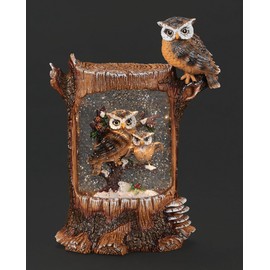 Roman Lighted Swirl Owls in Tree Stump Confetti Lites, Rustic Lodge Decor