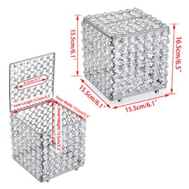 SUMTree Crystal Household Cube Facial Tissue Box Holder, Square Tissue Holder Box Napkin Organizer for Dining Room, Bathroom, Bedroom, Vanity Countertop, Silver