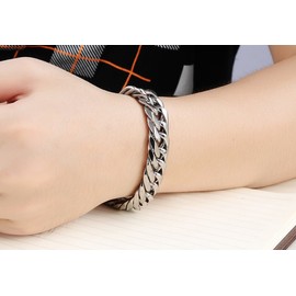 JewelryWe Men's 14mm Heavy Wide High Polished Stainless Steel Curb Link Chain Bracelet, Colour Silver, Length 8.66 inch (with Gift Bag)